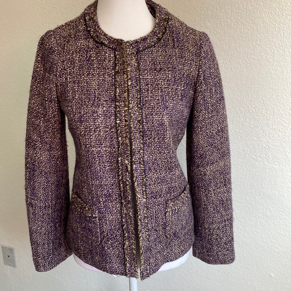 Vintage YU of New York Wool Purple Black Tan Tweed Jacket Blazer Women’s Size 2